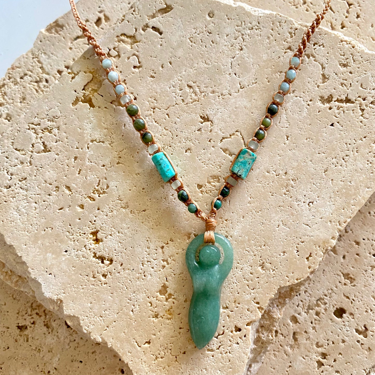 Green Aventurine Goddess Macrame Necklace
