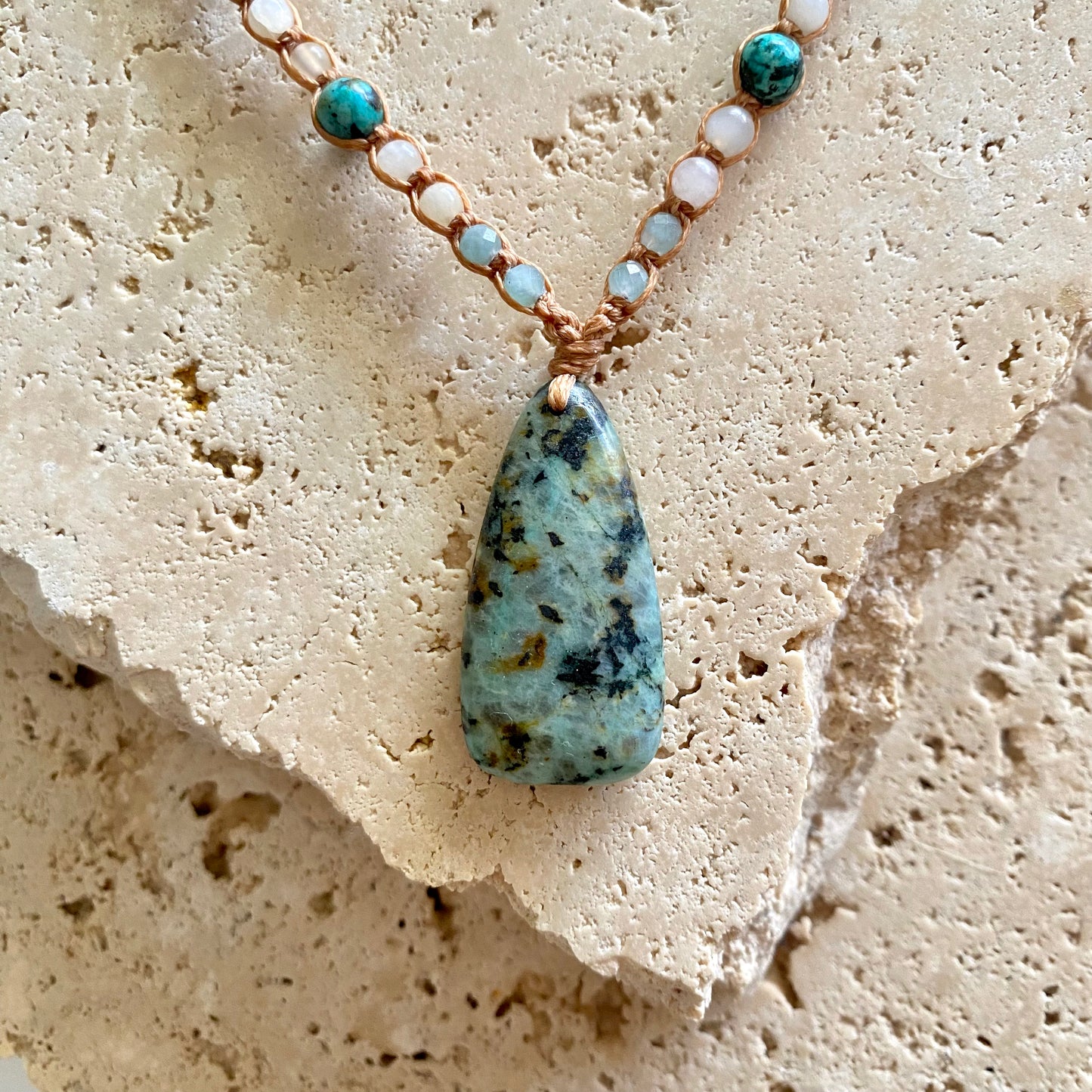 African Turquoise Macrame Necklace