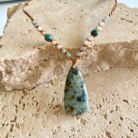 African Turquoise Macrame Necklace