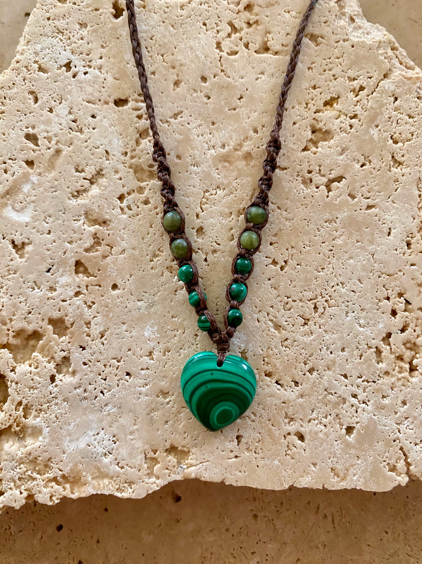 Malachite Mini heart Macrame Necklace