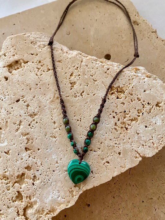 Malachite Mini heart Macrame Necklace