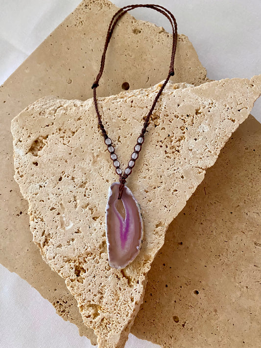 Purple Agate slice Macrame Necklace