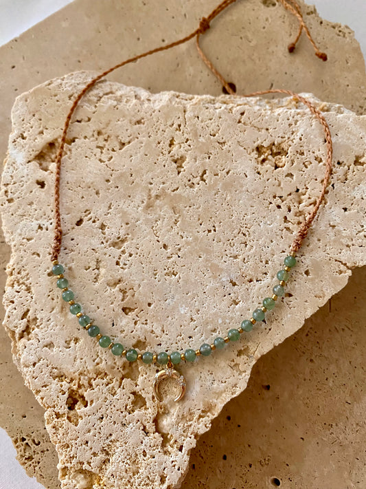 Green Aventurine Moon Beaded Macrame Necklace