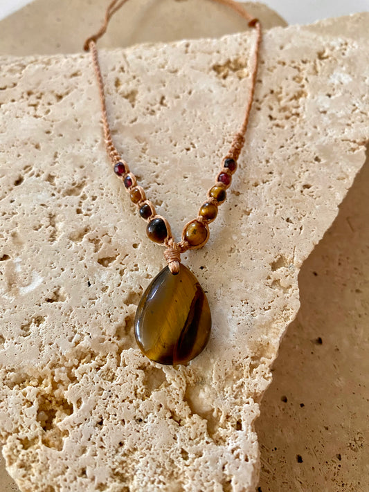 Tigers Eye drop Macrame Necklace