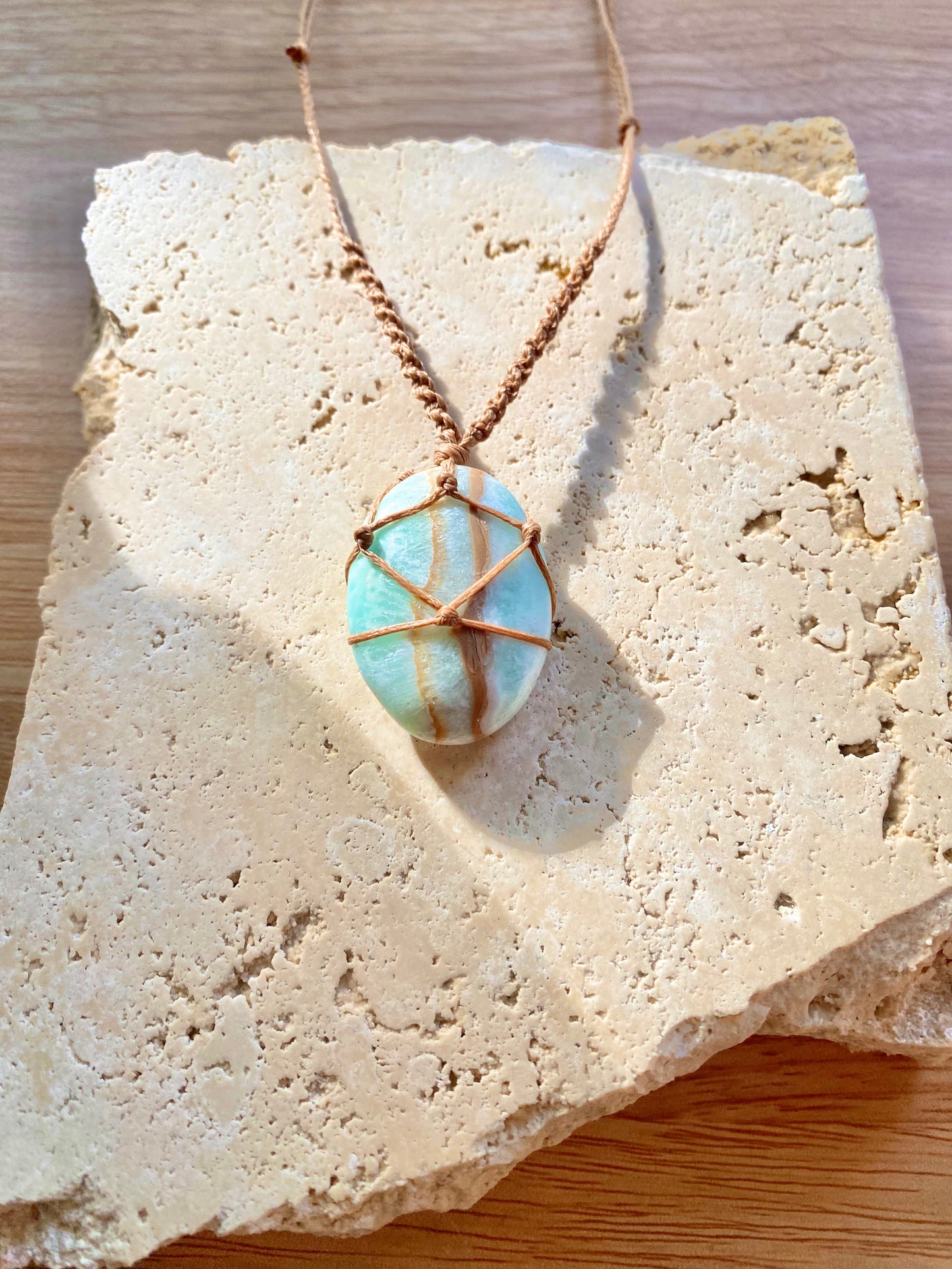 Caribbean calcite macrame necklace